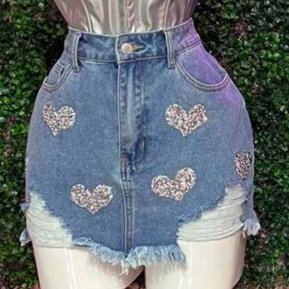 Denim silver Heart Skirt - Picture 3 of 4